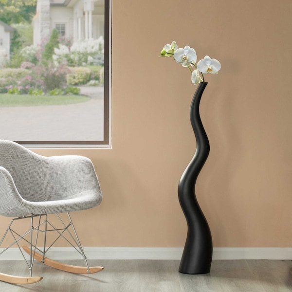 Small Animal Horn Shape Floor Vase For Entryway Dining Or Living Room, Ceramic Black 39.5 In.